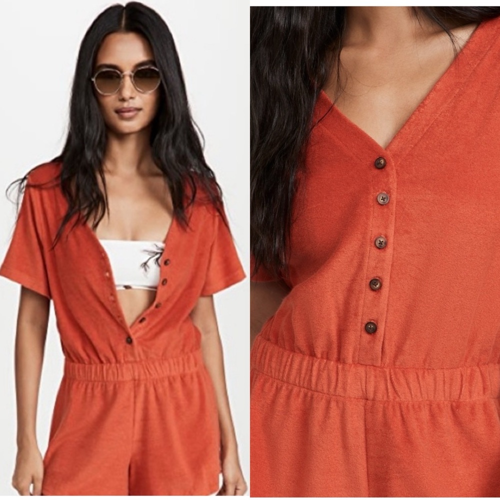 Madewell Terry Towel Romper NWT Button Up V